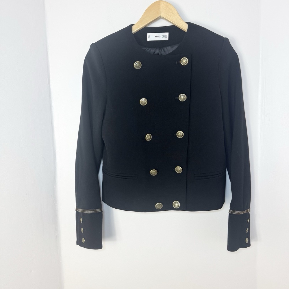 Mango MNG Womens Military Style Band Jacket Blazer XS Black Double Breasted
